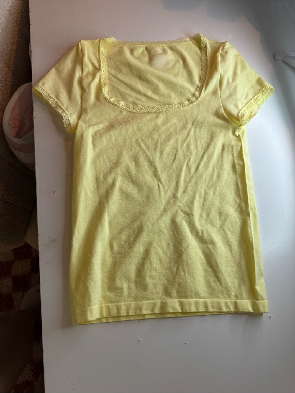 wild fable Pale Yellow Square Neck Short Sleeve lace trim Tee